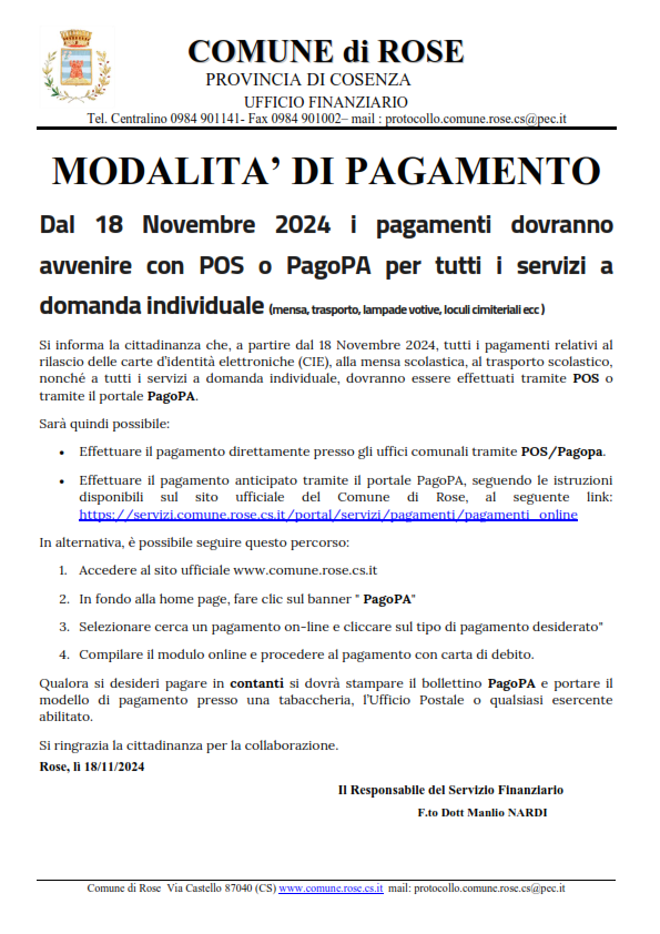 MODALITA’ DI PAGAMENTO-TRAMITE Pos/PagoPa